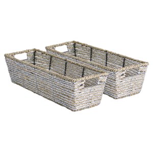 dii trapezoid modern seagrass storage bin in metallic silver (set of 2)