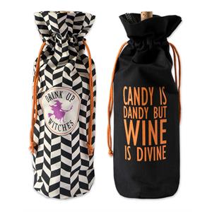 dii cotton assorted all hallows eve wine bags in black and white (set of 2)