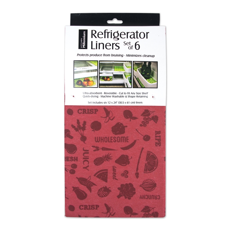 DII Modern Viscose and Polyester Veggies Fridge Liners in Red (Set of 6)