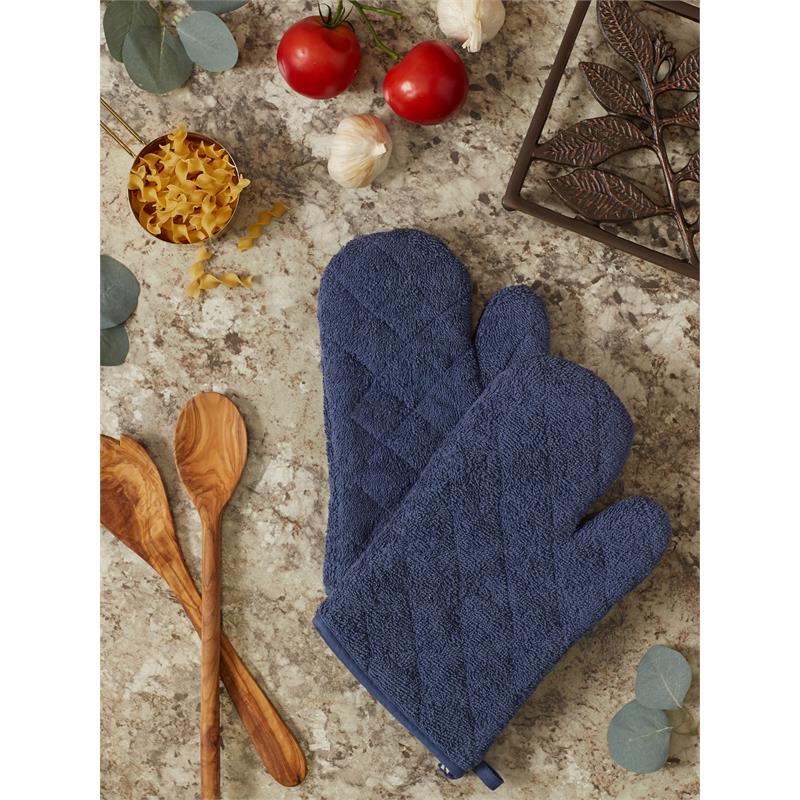 DII French Blue Terry Oven Mitt (Set of 2), 7x13, 100% Cotton 