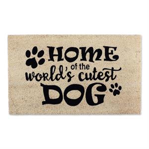 beige and black coco coir world's cutest dog doormat 18x30x.5