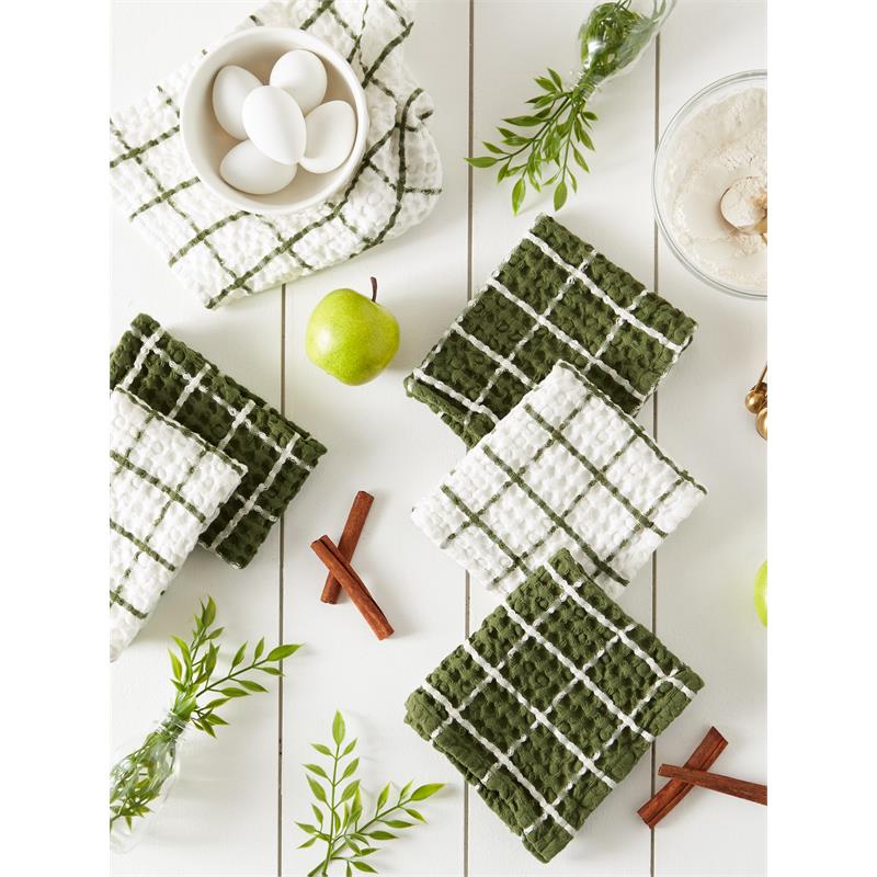 DII Sage Windowpane Oversized Washed Waffle Dishcloth 6 Piece