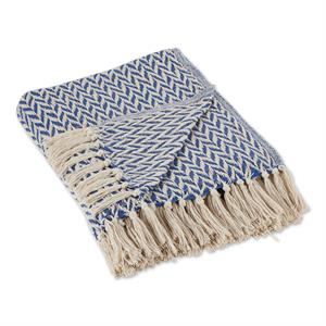 french blue zig-zag cotton throw 50x60 with a 2.5-inch fringe