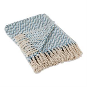 storm blue zig-zag cotton throw 50x60 with a 2.5-inch fringe