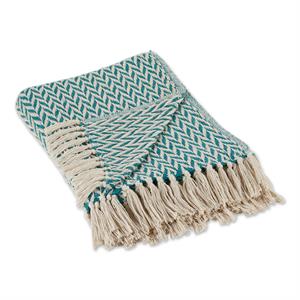turquoise blue zig-zag cotton throw 50x60 with a 2.5-inch fringe