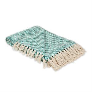 turquoise blue handloom chevron cotton throw 50x60 with a 2.5-inch fringe