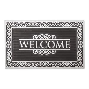 silver painted welcome scroll border rubber polyuerethane doormat