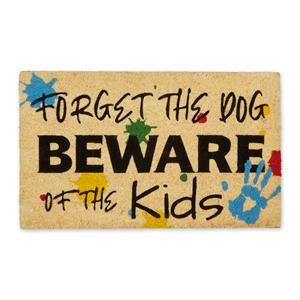 multi-color forget the dog - beware of the kids wood fiber doormat 18x30x.5