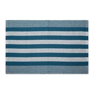 teal blue cabana stripe handwoven recycled yarn rug 2x3 ft