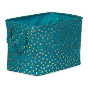 polyester bin  dots gold-teal blue rectangle medium 16x10x12