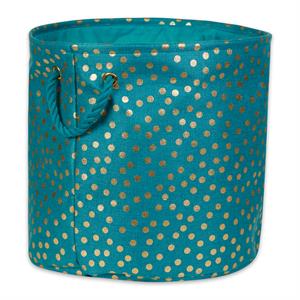 polyester bin dots gold-teal blue round large 15x16x16