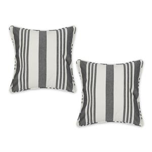 black bold gray stripe recycled cotton pillow cover 18x18 (set of 2)