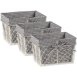 white chicken wire multi-color cotton liner basket 3x11x8.25x(set of 3)