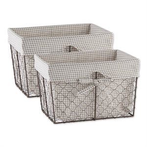 bronze chicken wire stone & white cotton liner basket 2.42x9.50x9 (set of 2)