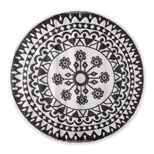 black floral indoor or outdoor fabric rug 5 ft round