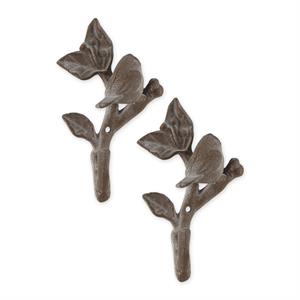 bird with leaves wall hook bronze cast iron 4x1.5x6.5 (set of 2)