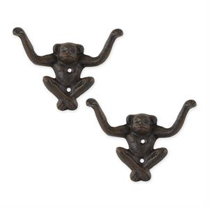 monkey wall hook bronze cast iron versatile decor 6.5x1.75x4 set of 2