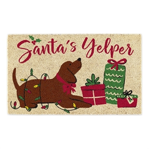 multi-color santas yelper with presents coir doormat 17x29