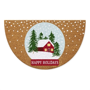 multi-color happy holidays snowglobe coir doormat 17x29