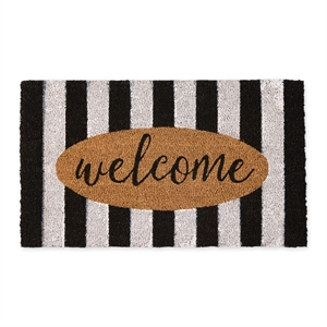 welcome cabana black and white stripes doormat 17x29 coir and pvc