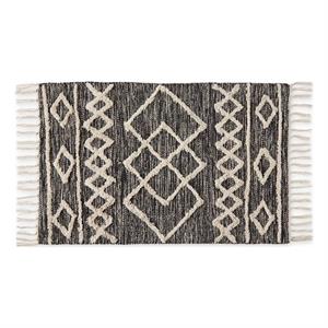 scandinavian black printed hand-loomed cotton shag rug 2x3 ft