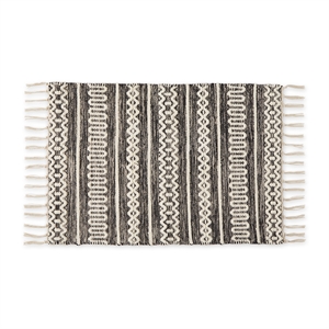 chenille stripe black printed hand-loomed cotton shag rug 2x3 ft