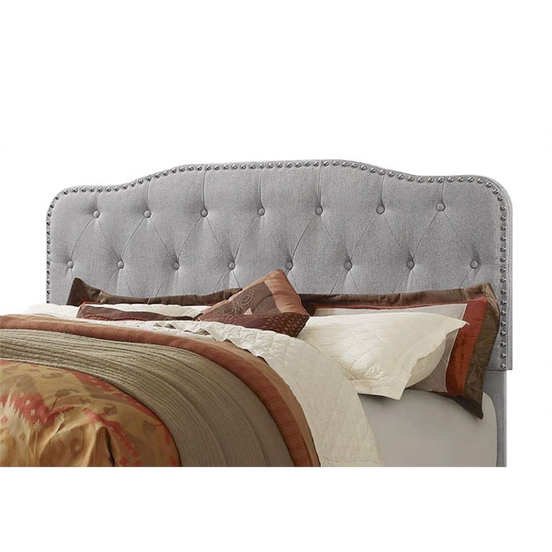Tufted Smoke Gray Linen Headboard and Panel Bed Frame in Full