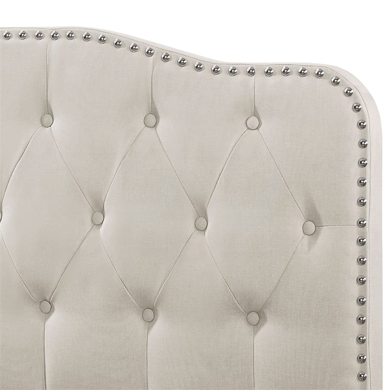 Tufted Smoke Gray Linen Headboard and Panel Bed Frame in Queen