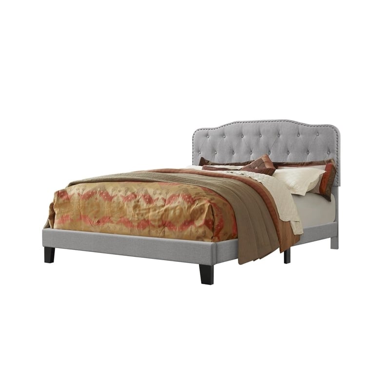 Tufted Smoke Gray Linen Headboard and Panel Bed Frame in Queen