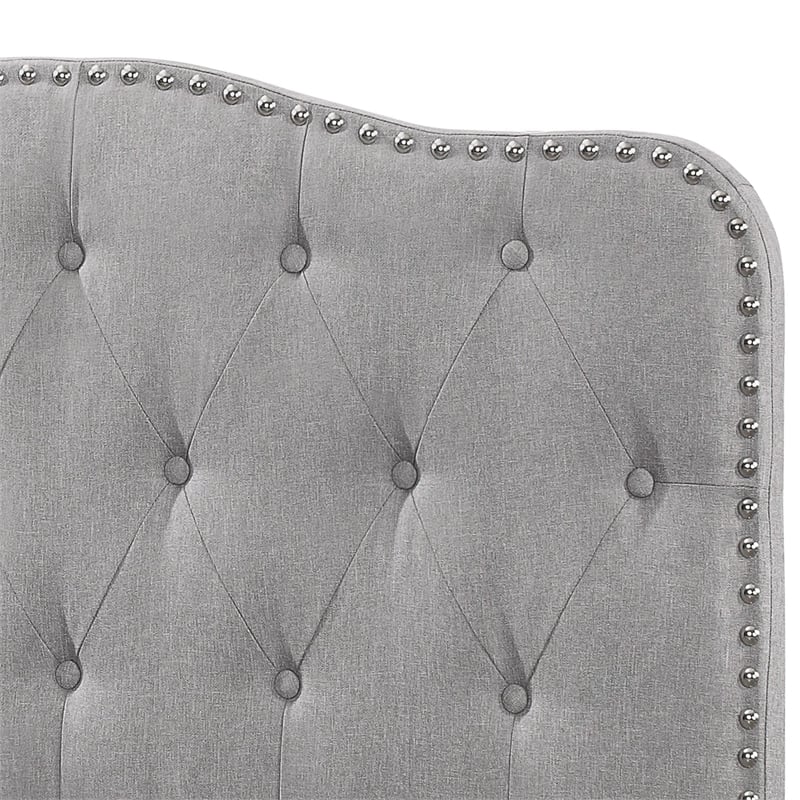 Tufted Smoke Gray Linen Headboard and Panel Bed Frame in Queen