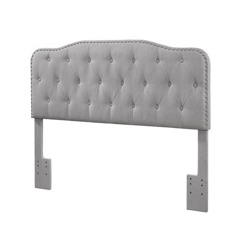 Tufted Smoke Gray Linen Headboard and Panel Bed Frame in Twin