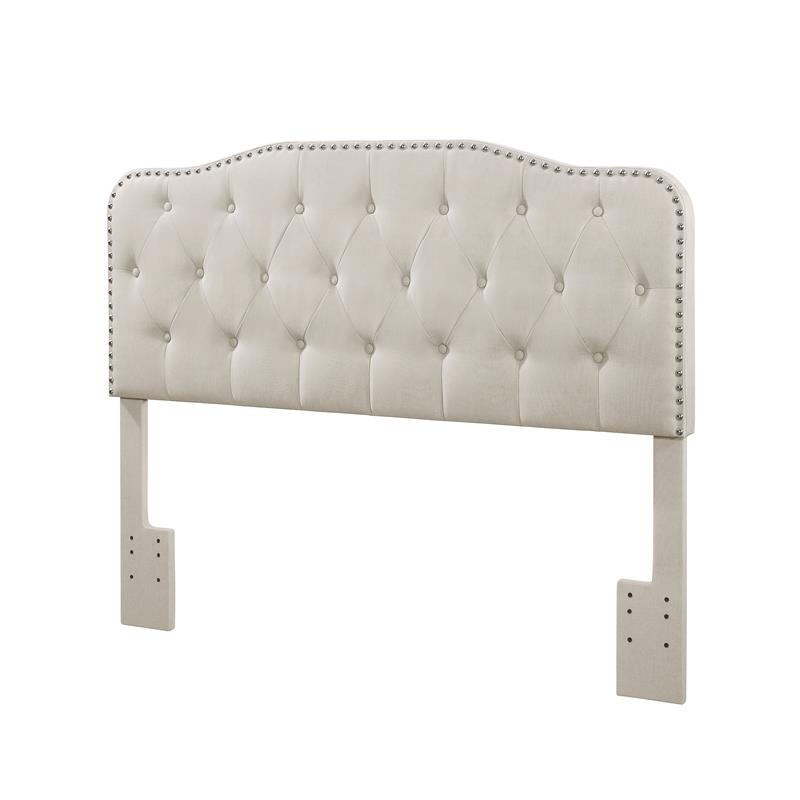 Tufted Fog-Beige Linen Fabric Headboard and Panel Bed Frame in Twin