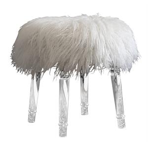 vanity ottoman with faux white fur and clear acrylic legs