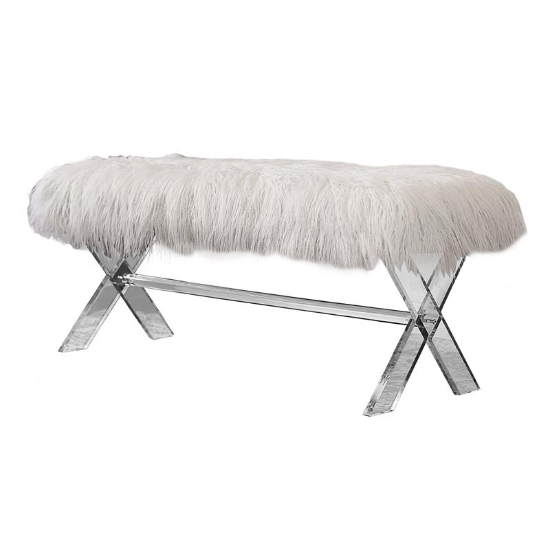 Vanity Bench With White Faux Fur And, White Fluffy Chair For Vanity