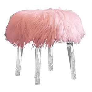 vanity ottoman with faux pink fur and clear acrylic legs