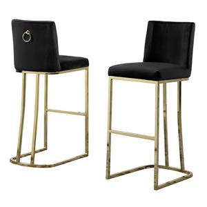 double minimalistic black velvet bar stools with gold chrome legs