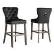 Rustic Black Velvet Bar Stools with Chrome Handle and Footrest (Set of 2)