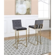 Barstools with Tufted Seats in Dark Gray Velvet and Gold Chrome Legs (Set of 2)