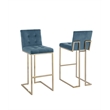 Barstools with Tufted Seats in Teal Blue Velvet and Gold Chrome Legs (Set of 2)