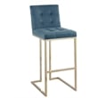 Barstools with Tufted Seats in Teal Blue Velvet and Gold Chrome Legs (Set of 2)