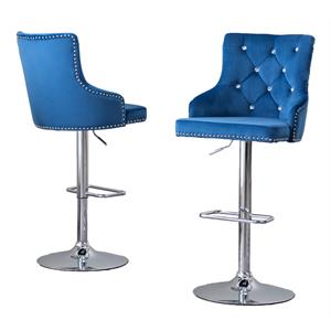 adjustable bar stools with navy blue velvet and faux crystal tufts (set of 2)