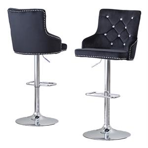 adjustable bar stools with black velvet and faux crystal tuft (set of 2)