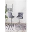 Adjustable Bar Stools with Dark Gray Velvet and Tufted Seats (Set of 2)