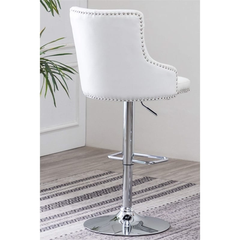 Adjustable Bar Stools with White Faux Leather and Tufted Seats (Set of 2)
