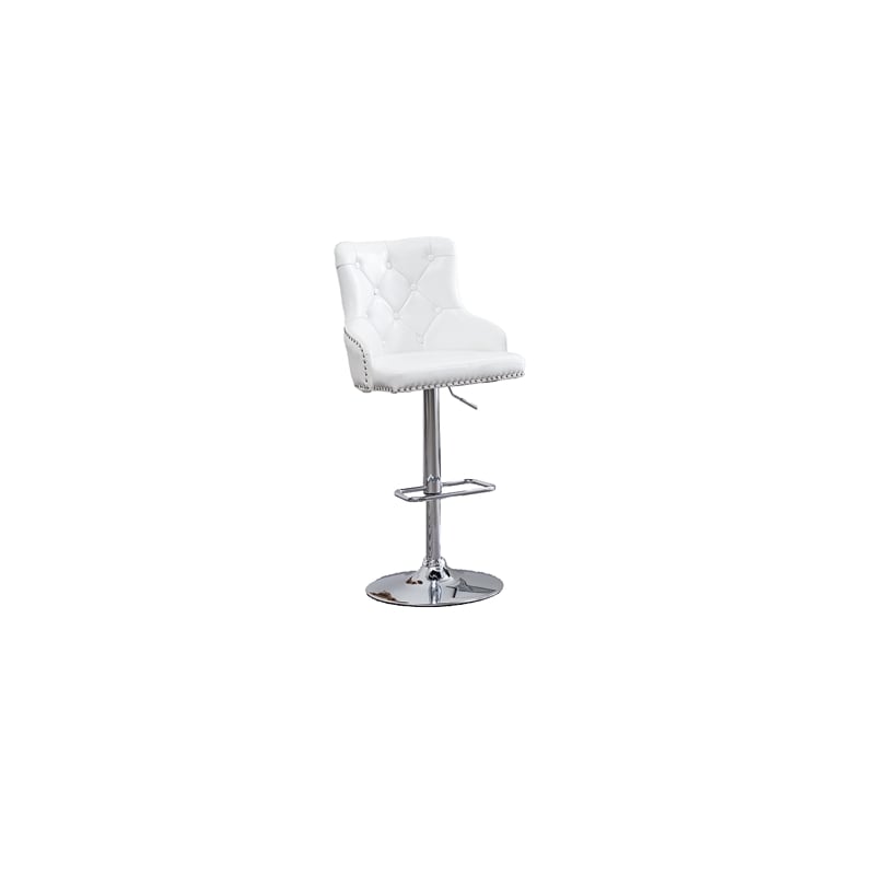 Adjustable Bar Stools with White Faux Leather and Tufted Seats (Set of 2)