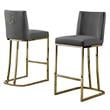 Velvet Counter Height Chairs in Dark Gray Velvet and Gold Chrome (Set of 2)