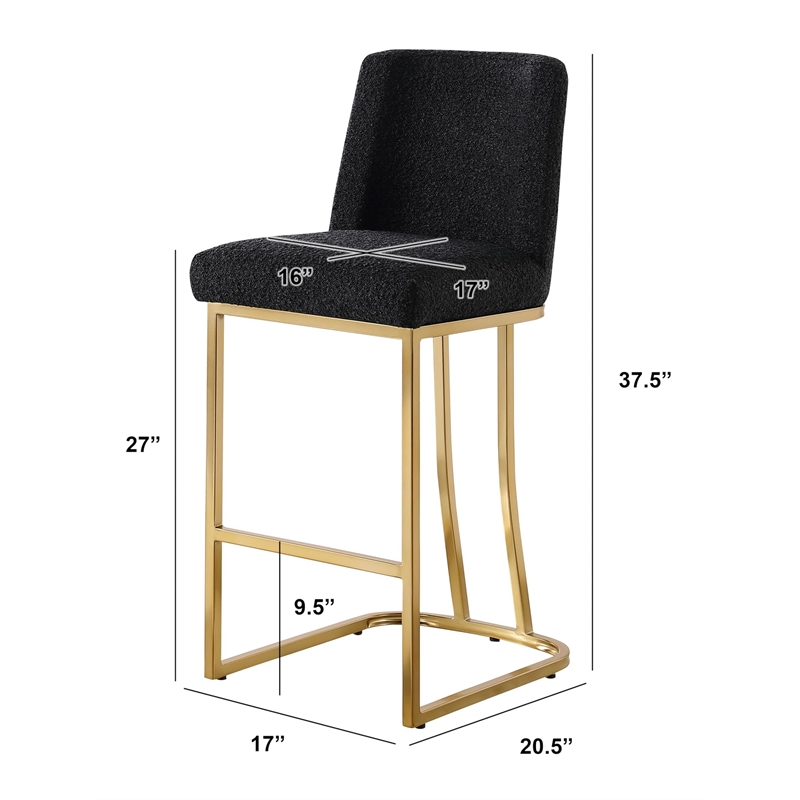 Velvet Counter Height Chairs in Black Velvet and Gold Chrome (Set of 2)