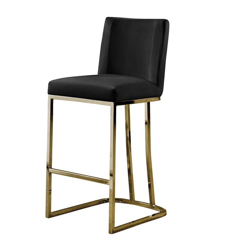 Velvet Counter Height Chairs in Black Velvet and Gold Chrome (Set of 2)