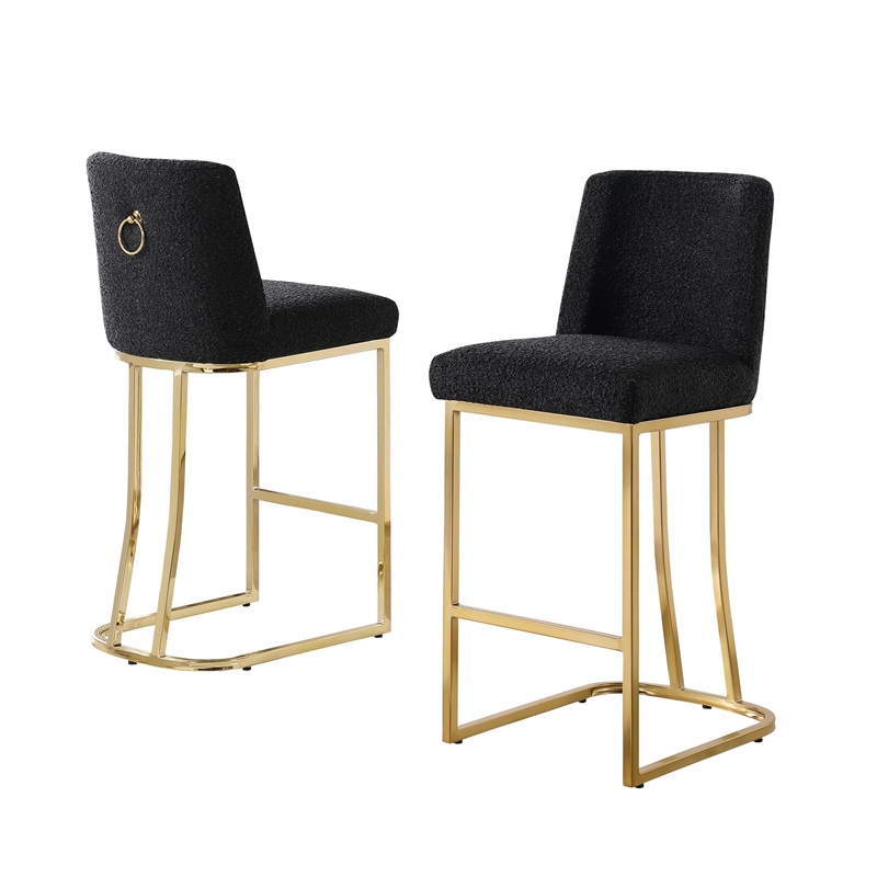 Velvet Counter Height Chairs in Black Velvet and Gold Chrome (Set of 2)