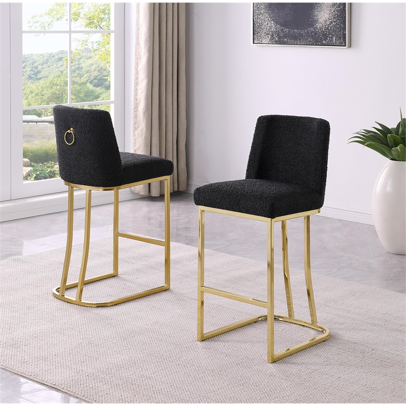 Velvet Counter Height Chairs in Black Velvet and Gold Chrome (Set of 2)
